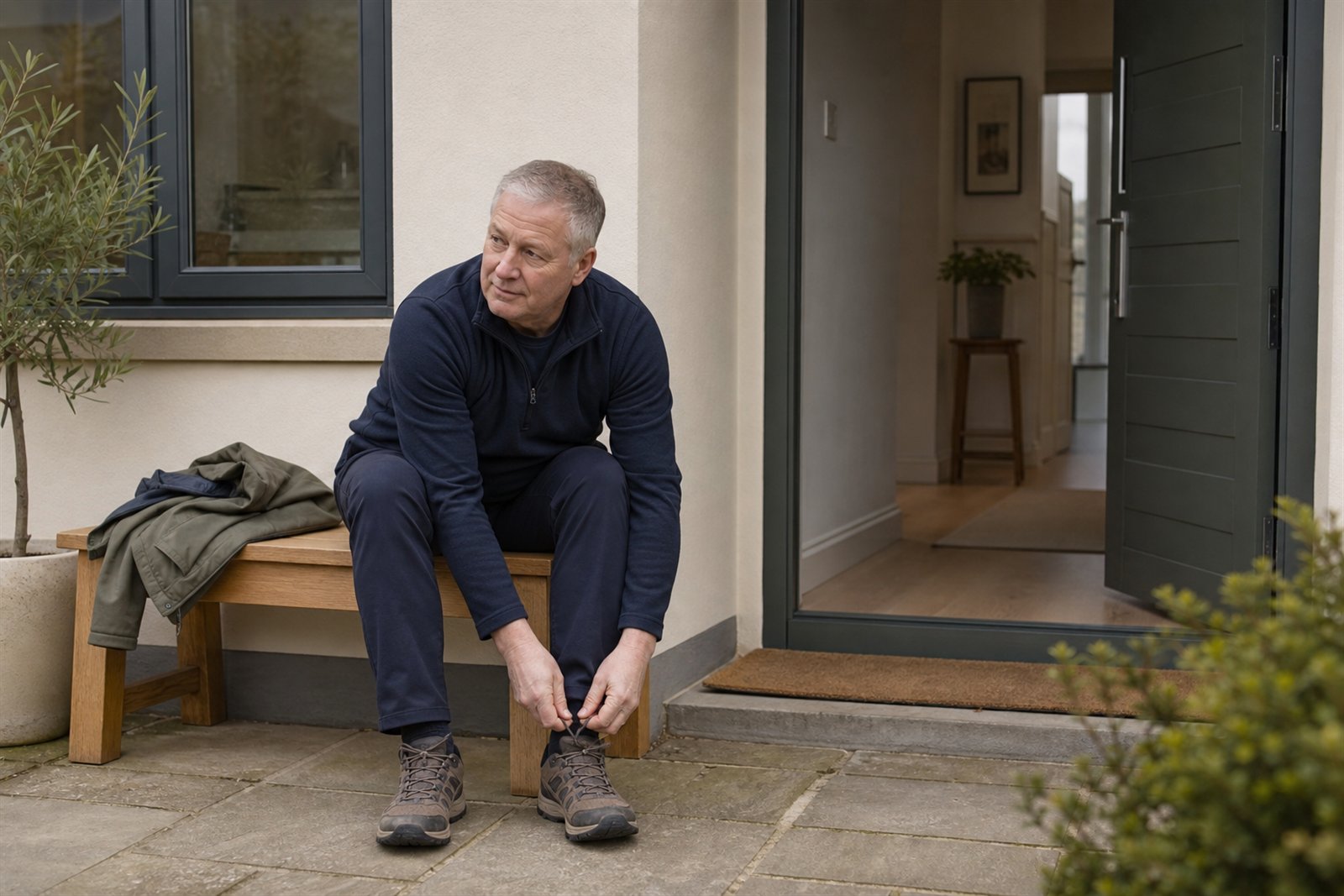 A man over 50 preparing to begin a realistic walking routine
