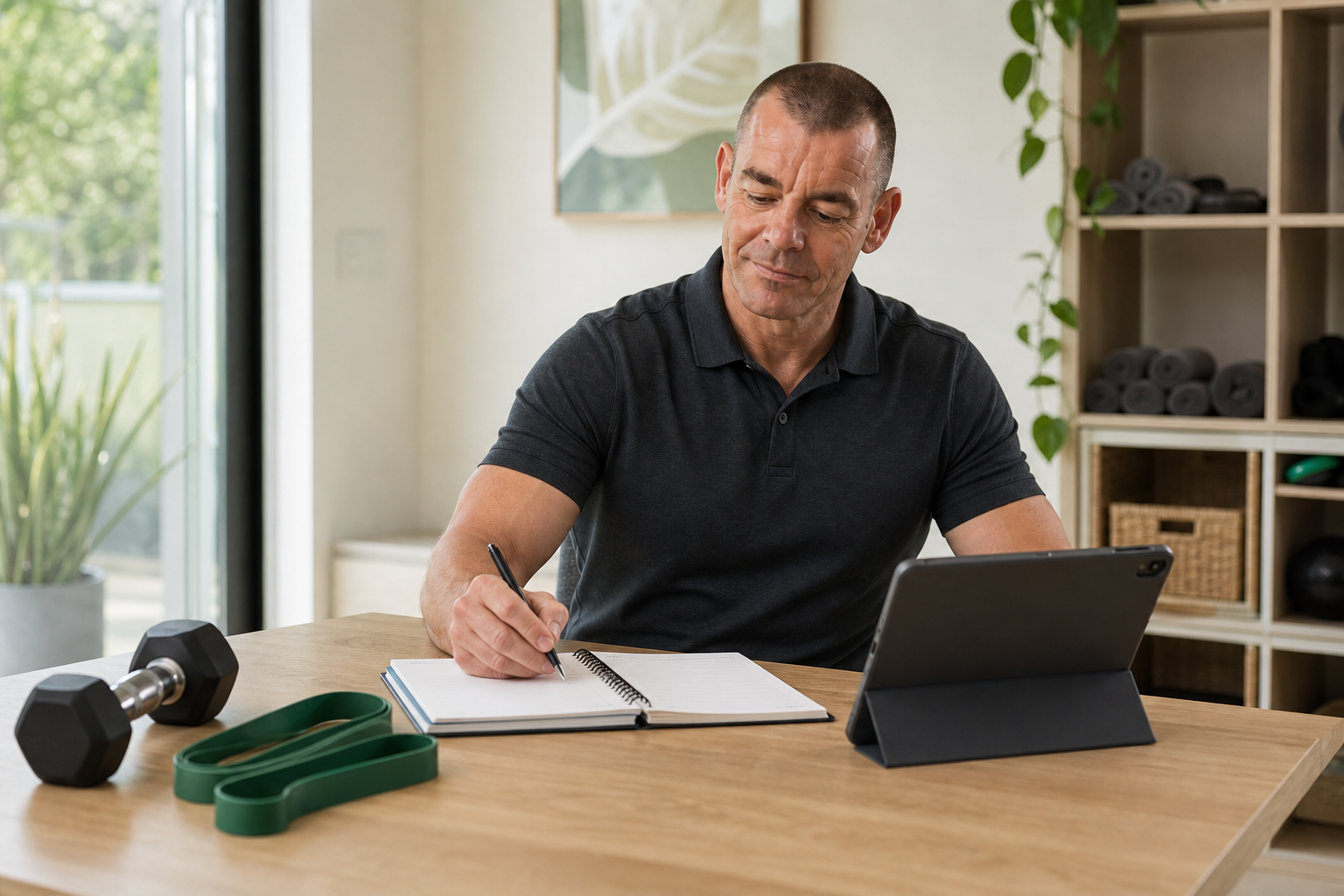 Ian Ross organising a client's personal training plan
